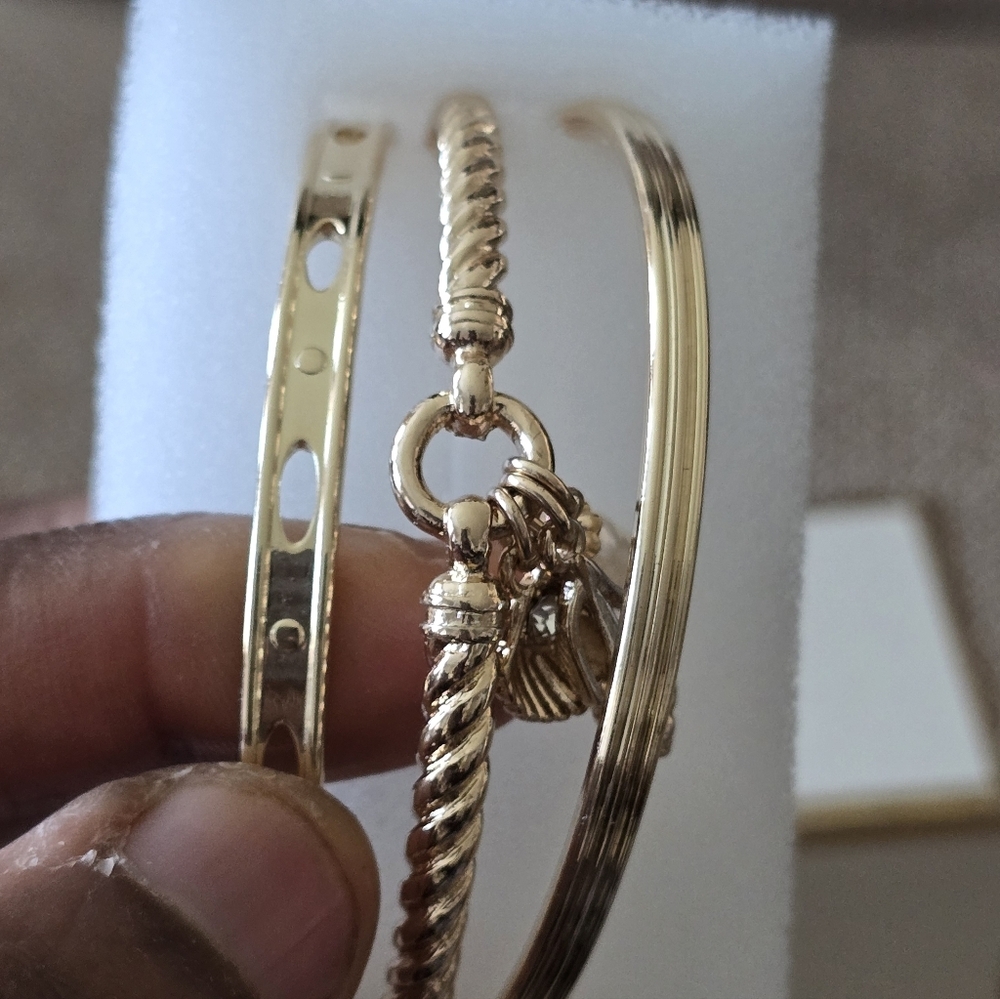 Anne Klein Gold-Tone Textured Bracelet Set 2tone New 3pieces - Picture 2 of 8